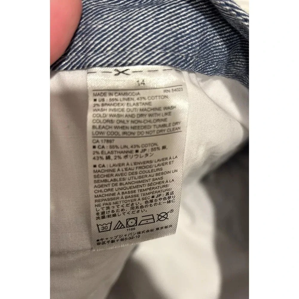 Banana Republic Logan Fit‎ Linen Cotton Blend Straight Leg Pants Blue Womens 14